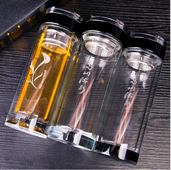 創意款高檔加厚玻璃杯 雙層玻璃茶杯帶過濾網