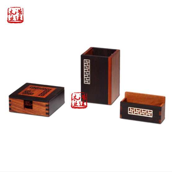 紅木工藝品筆筒鎮紙名片座5件套商務禮品